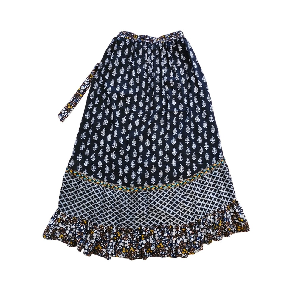 Christian Siriano Womens L Boho Mixed Print Wrap High-Low Maxi Skirt Ruffle - Picture 2 of 8